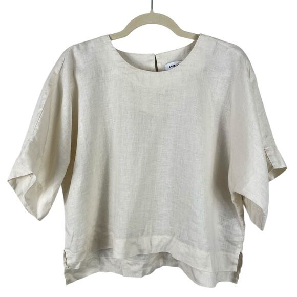 Donna Karen DKNY Pure Linen Top Short Sleeve Boho Coastal Lagenlook Size Small - Picture 2 of 12